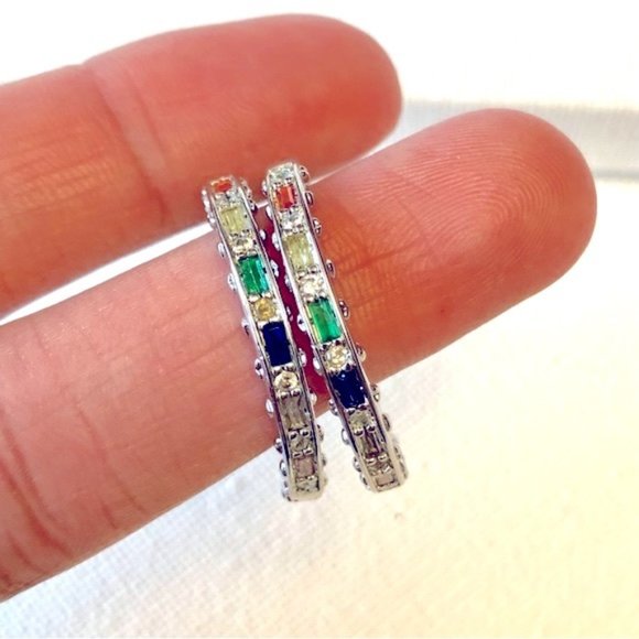 18k Gold Plated White Enamel Small Hoop Earrings - Picture 6 of 8